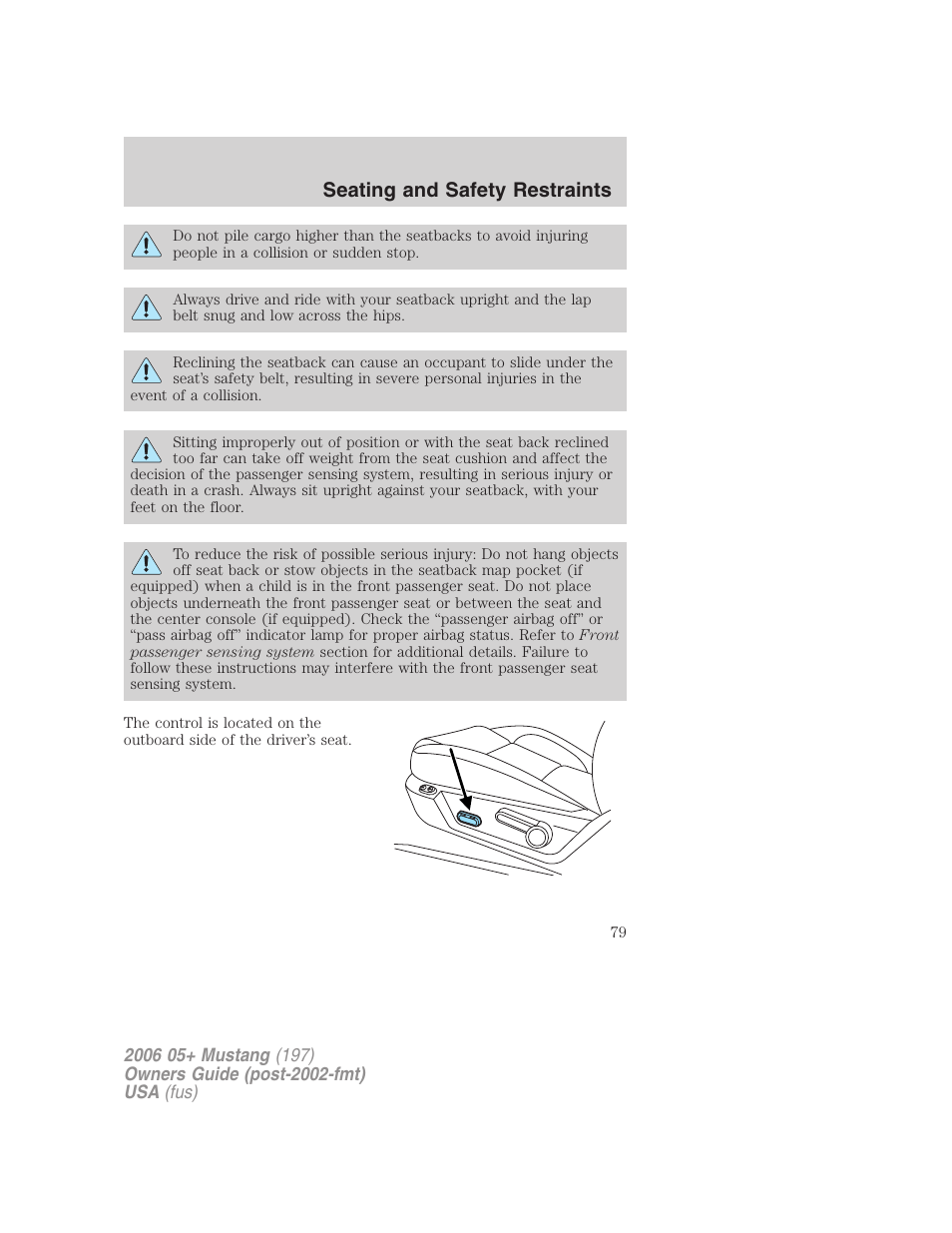 Seating and safety restraints | FORD 2006 Mustang v.1 User Manual | Page 79 / 248