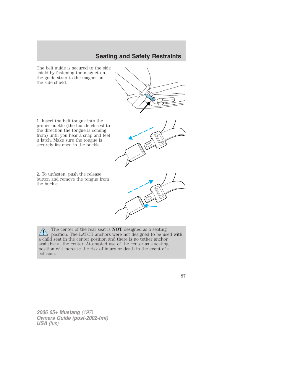 Seating and safety restraints | FORD 2006 Mustang v.1 User Manual | Page 87 / 248