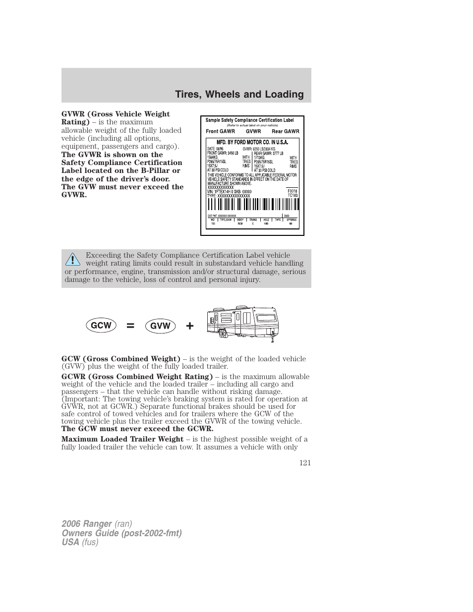 Tires, wheels and loading | FORD 2006 Ranger v.1 User Manual | Page 121 / 256