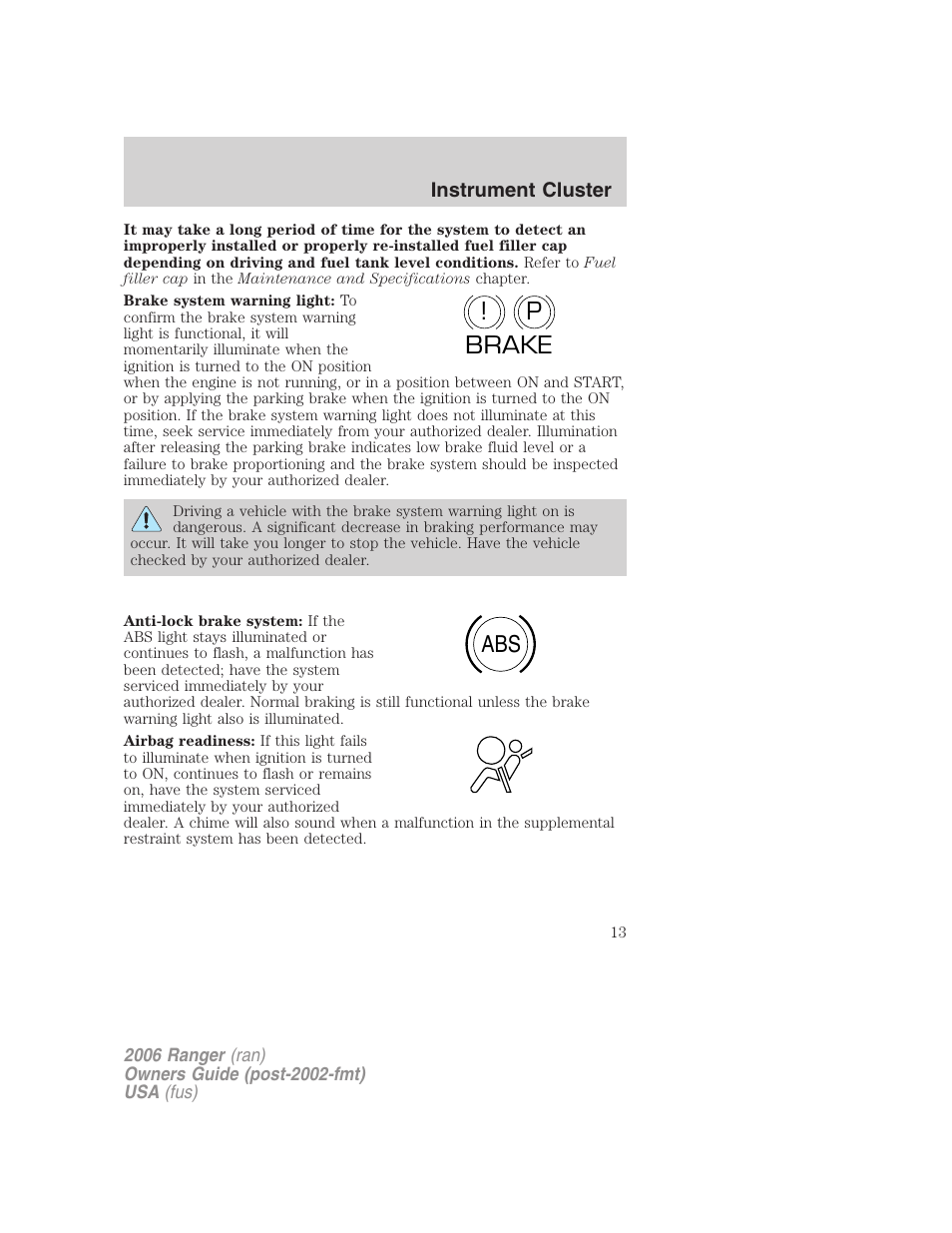 P! brake abs | FORD 2006 Ranger v.1 User Manual | Page 13 / 256