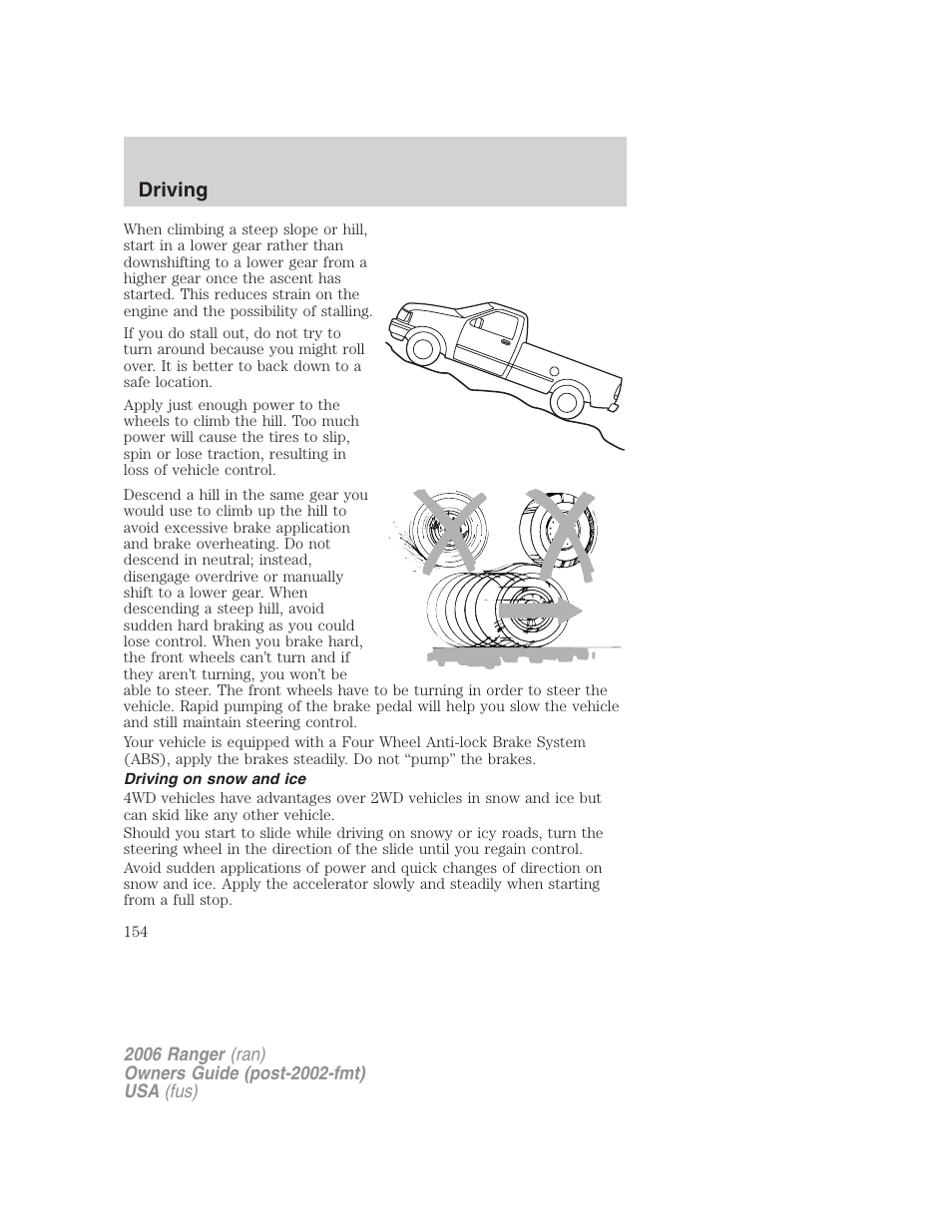 Driving on snow and ice, Driving | FORD 2006 Ranger v.1 User Manual | Page 154 / 256