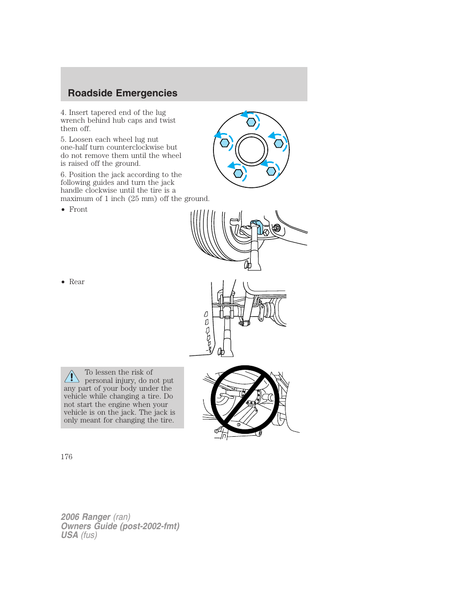 Roadside emergencies | FORD 2006 Ranger v.1 User Manual | Page 176 / 256