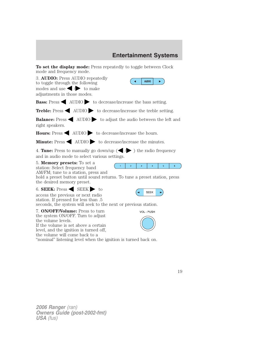 Entertainment systems | FORD 2006 Ranger v.1 User Manual | Page 19 / 256