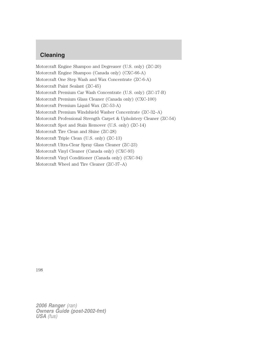 Cleaning | FORD 2006 Ranger v.1 User Manual | Page 198 / 256