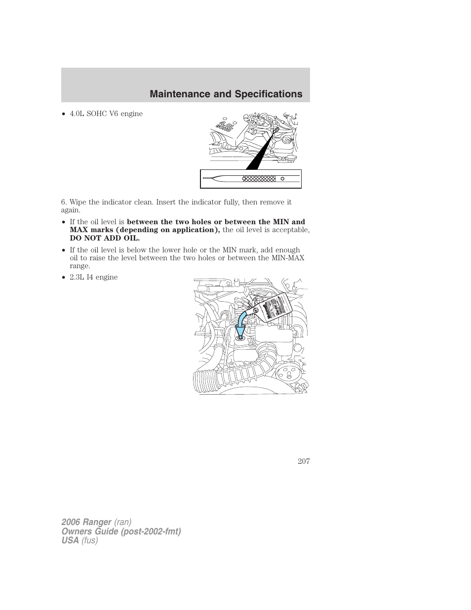 Maintenance and specifications | FORD 2006 Ranger v.1 User Manual | Page 207 / 256