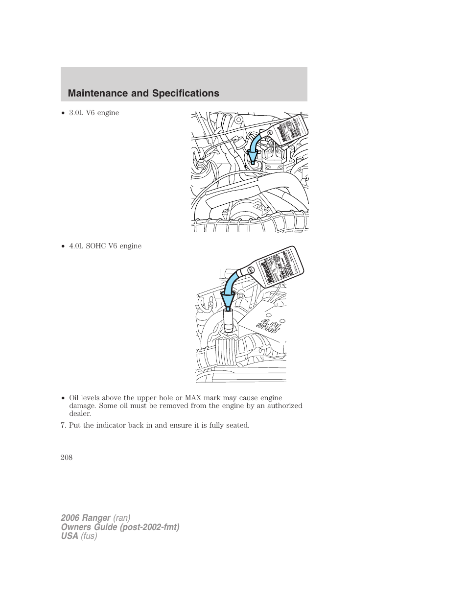 Maintenance and specifications | FORD 2006 Ranger v.1 User Manual | Page 208 / 256