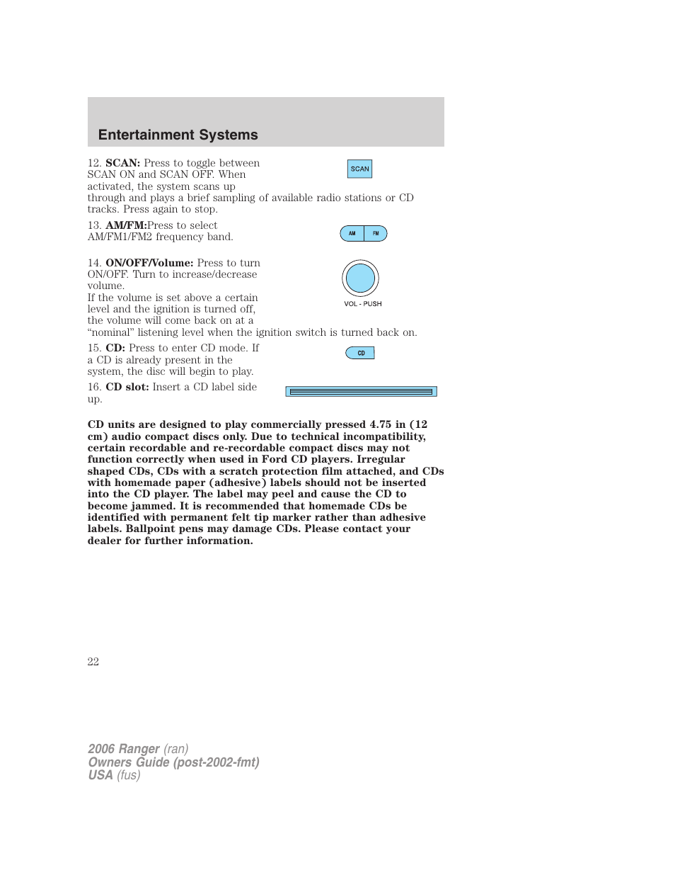 Entertainment systems | FORD 2006 Ranger v.1 User Manual | Page 22 / 256