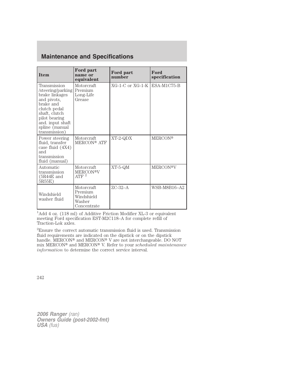 Maintenance and specifications | FORD 2006 Ranger v.1 User Manual | Page 242 / 256