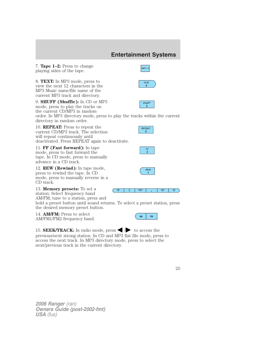 Entertainment systems | FORD 2006 Ranger v.1 User Manual | Page 25 / 256