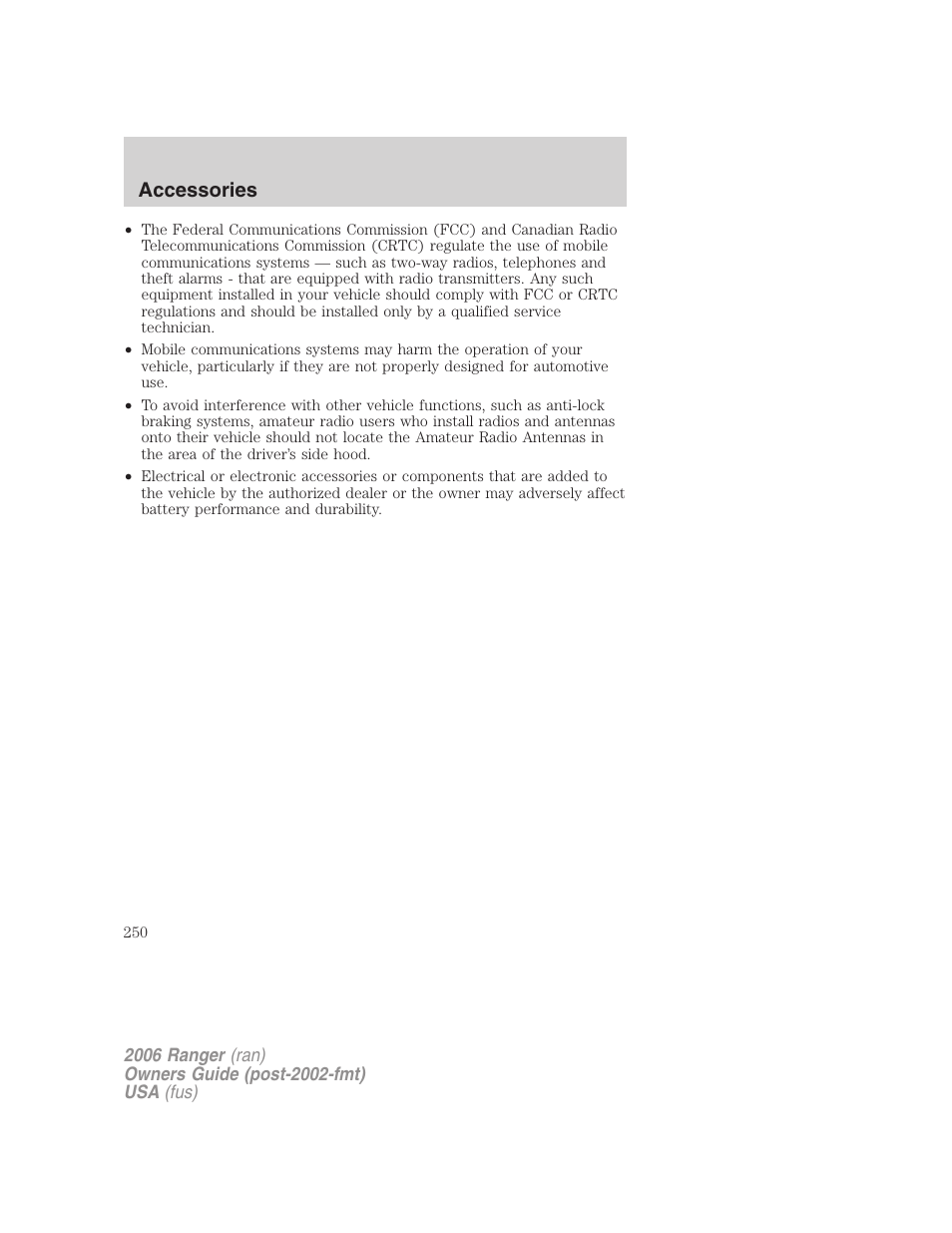 Accessories | FORD 2006 Ranger v.1 User Manual | Page 250 / 256