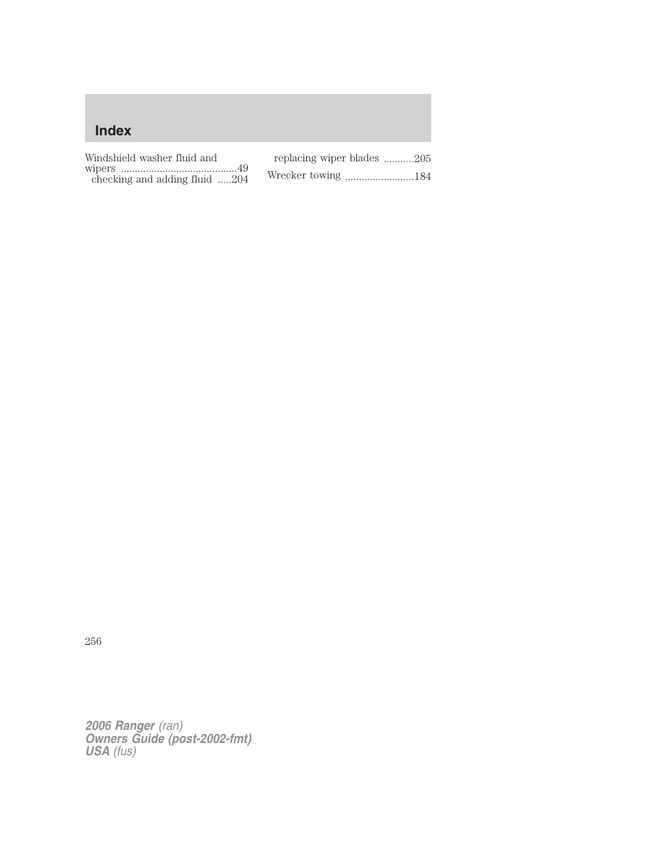 Index | FORD 2006 Ranger v.1 User Manual | Page 256 / 256