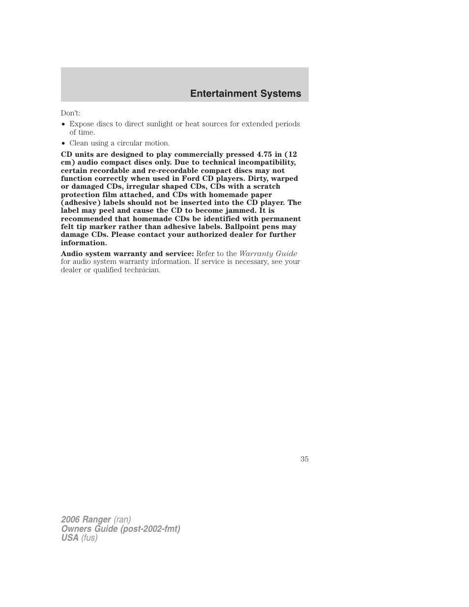 Entertainment systems | FORD 2006 Ranger v.1 User Manual | Page 35 / 256