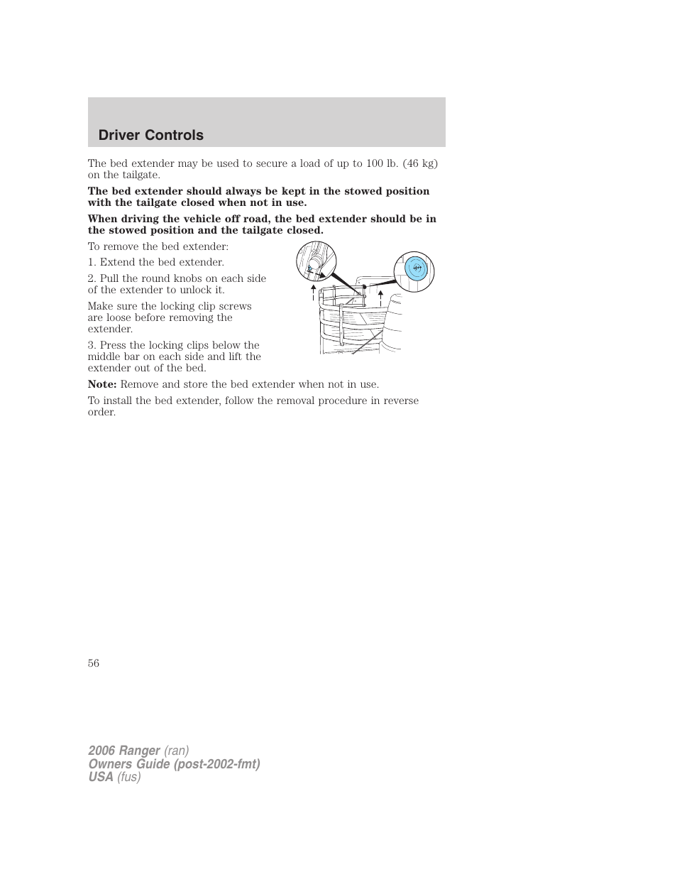 Driver controls | FORD 2006 Ranger v.1 User Manual | Page 56 / 256