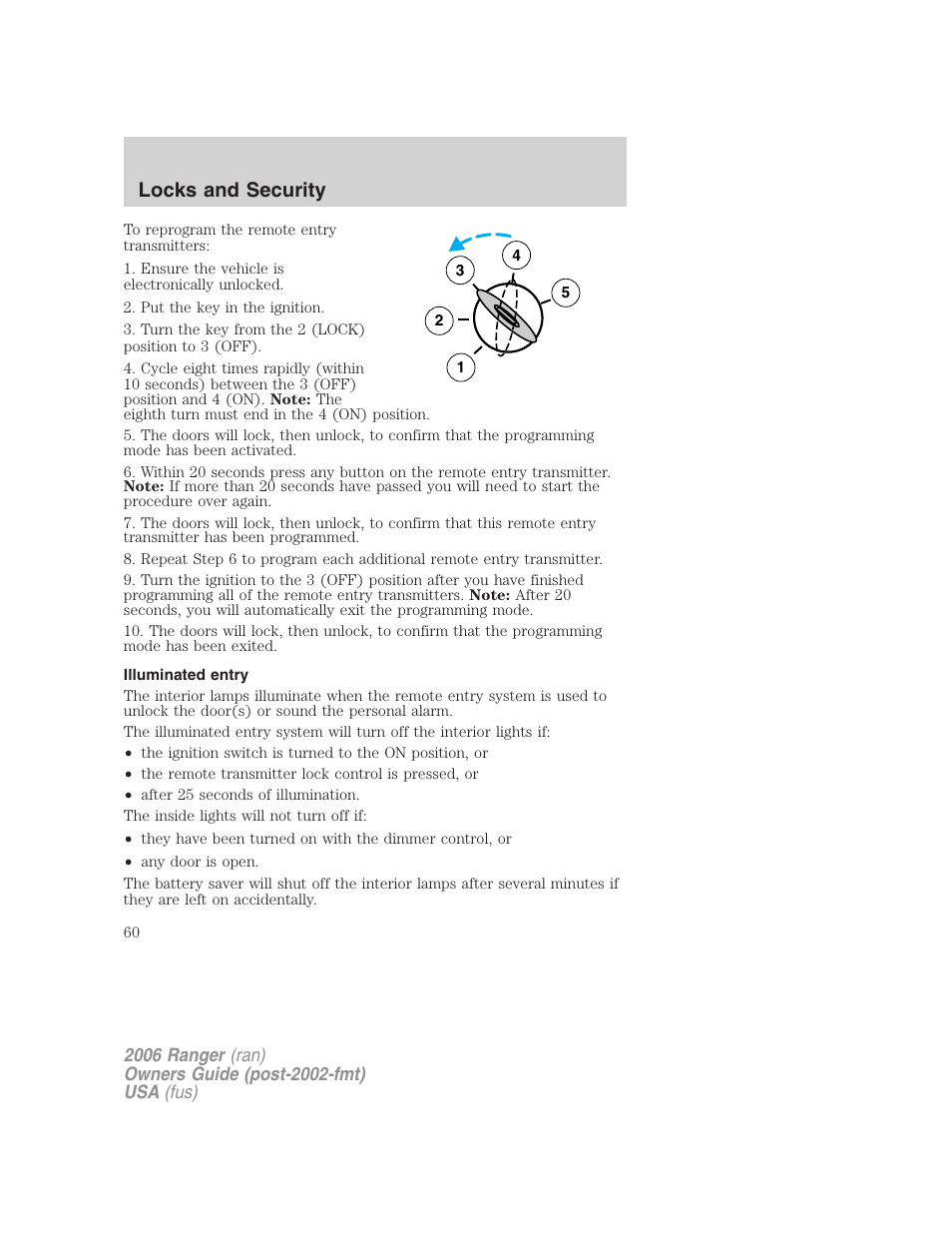 Illuminated entry, Locks and security | FORD 2006 Ranger v.1 User Manual | Page 60 / 256