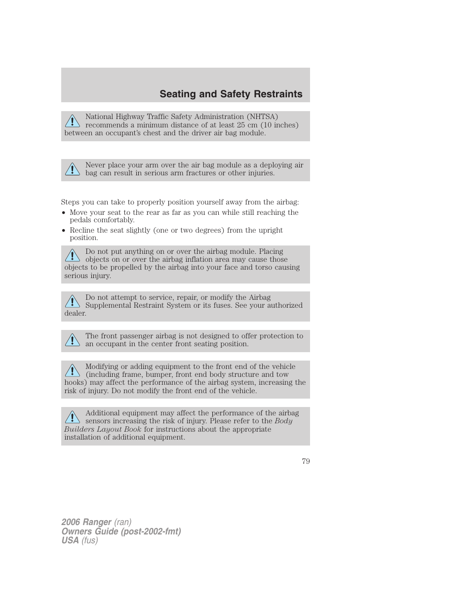 Seating and safety restraints | FORD 2006 Ranger v.1 User Manual | Page 79 / 256