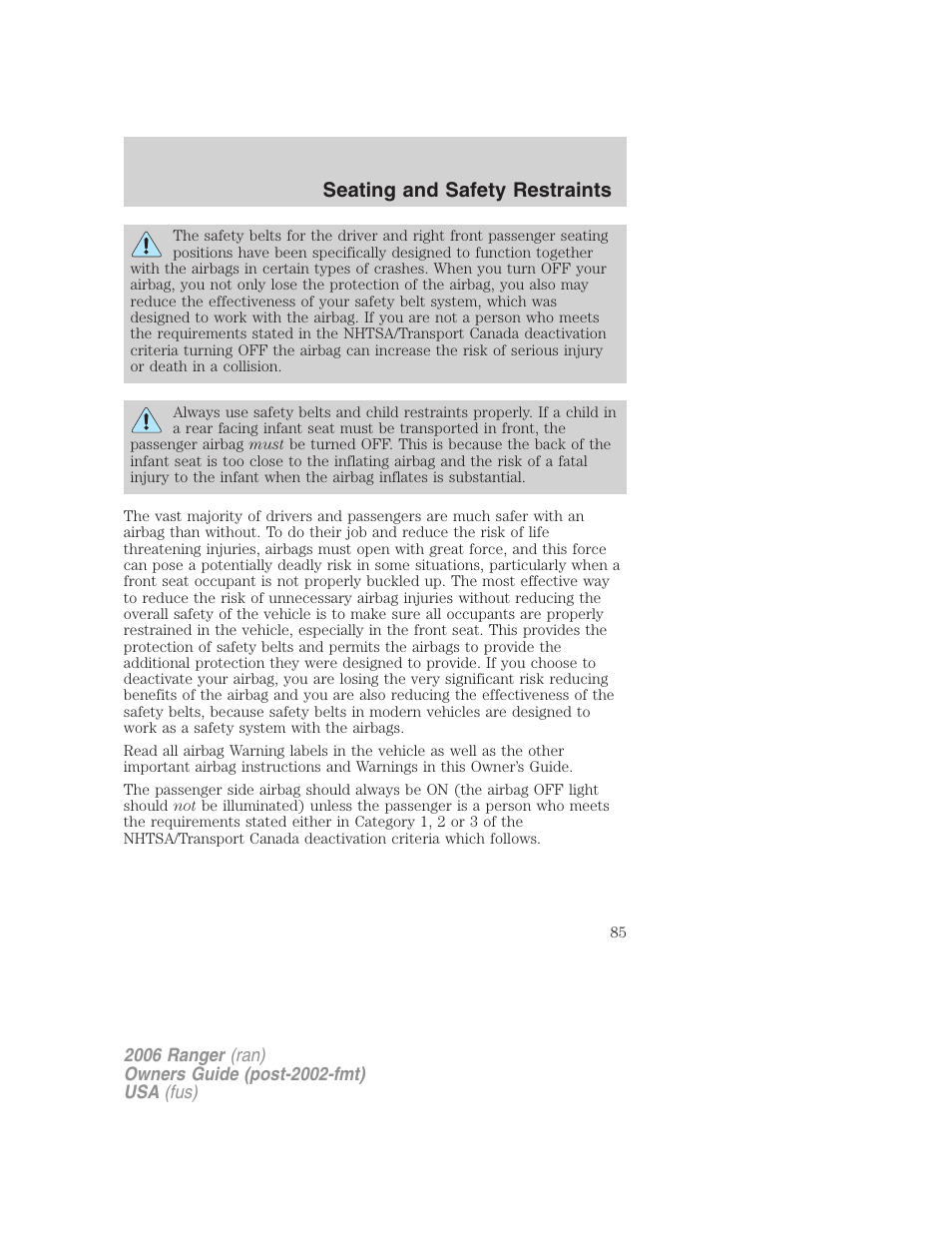 Seating and safety restraints | FORD 2006 Ranger v.1 User Manual | Page 85 / 256