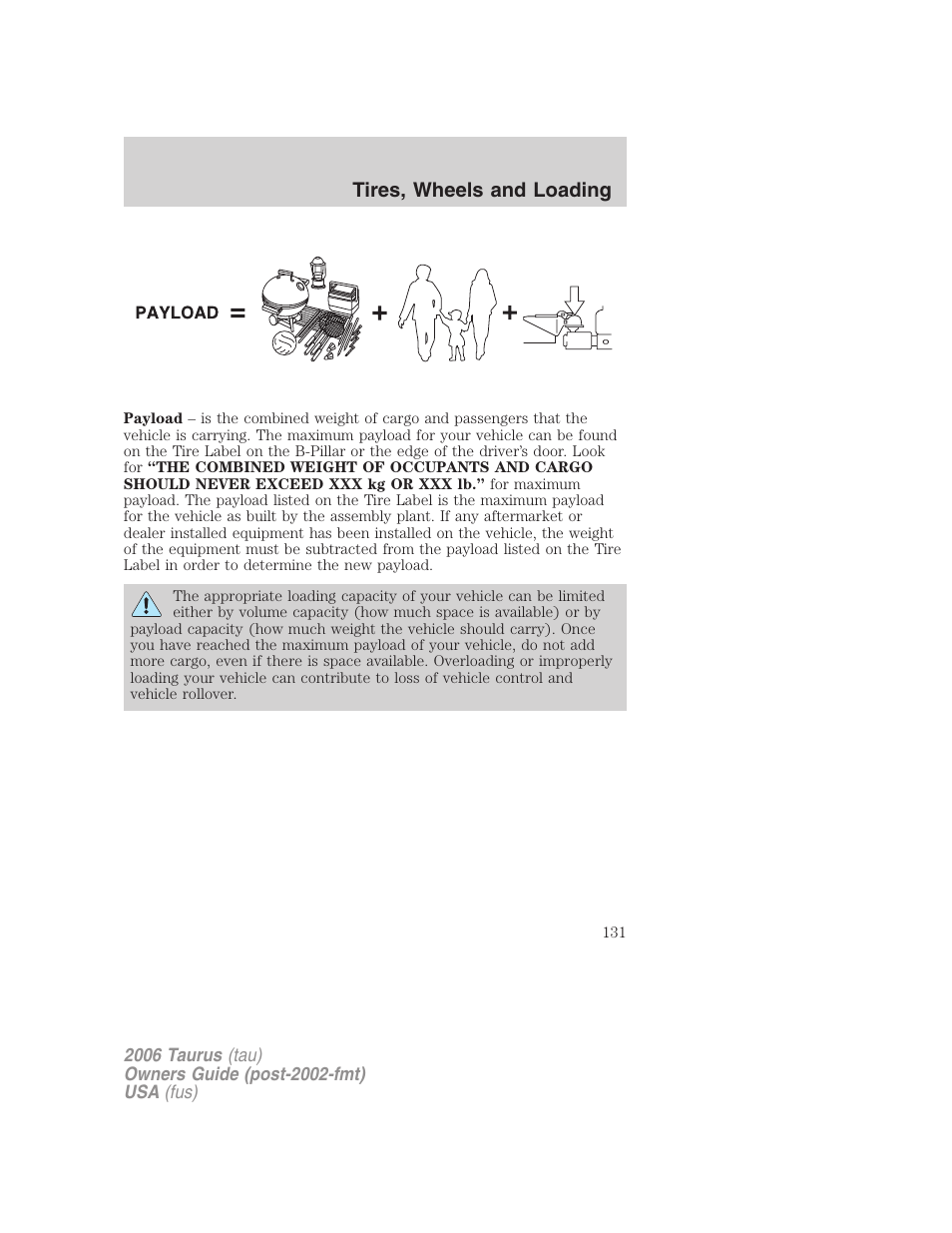 Tires, wheels and loading | FORD 2006 Taurus User Manual | Page 131 / 232