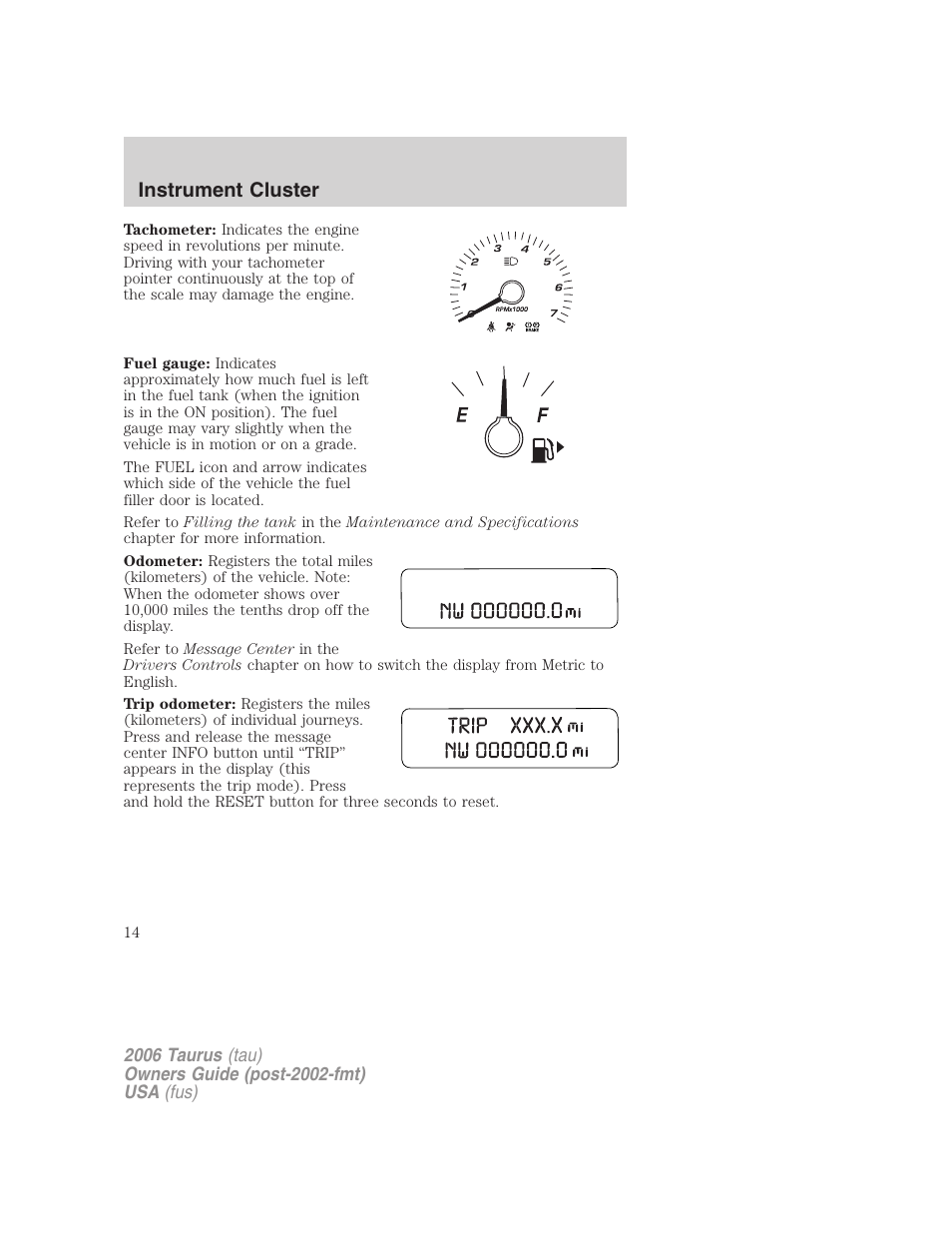 Instrument cluster | FORD 2006 Taurus User Manual | Page 14 / 232