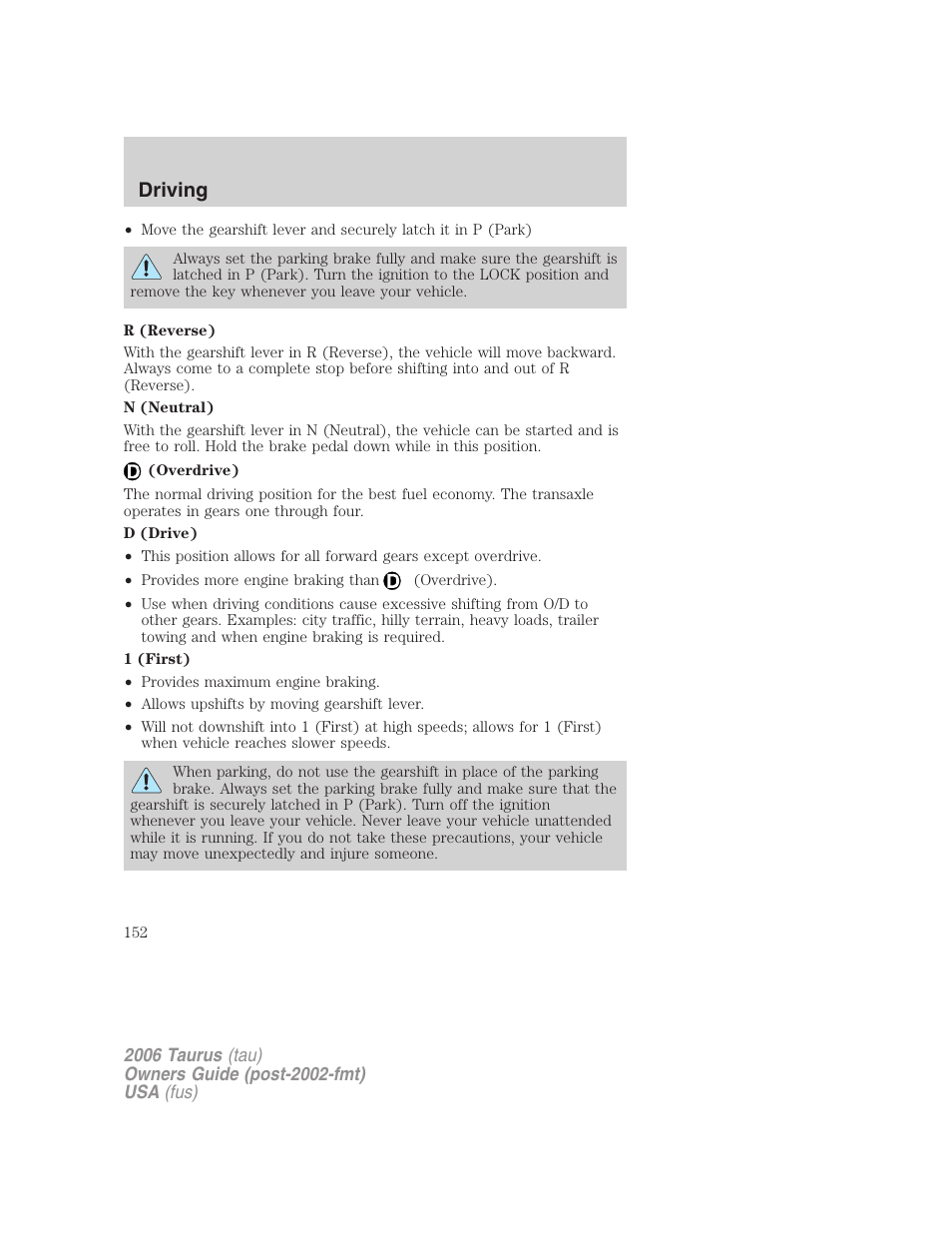 Driving | FORD 2006 Taurus User Manual | Page 152 / 232