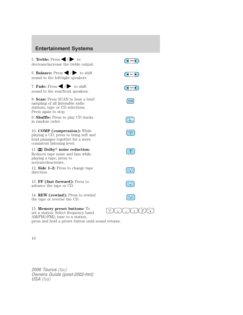 Entertainment systems | FORD 2006 Taurus User Manual | Page 16 / 232