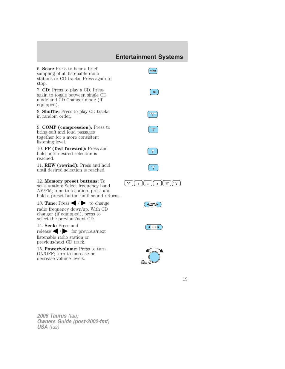 Entertainment systems | FORD 2006 Taurus User Manual | Page 19 / 232