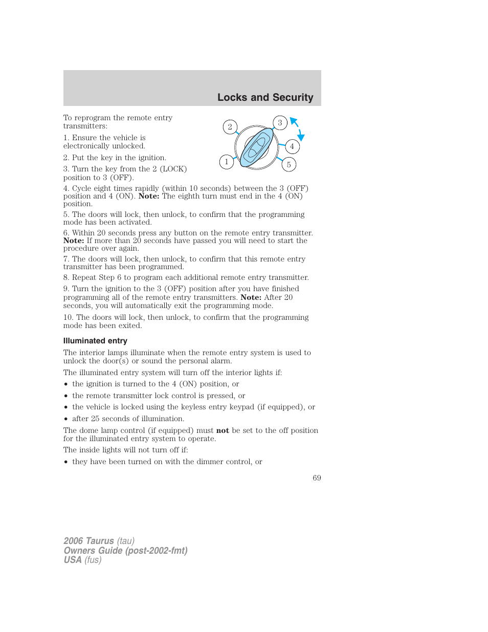Illuminated entry, Locks and security | FORD 2006 Taurus User Manual | Page 69 / 232