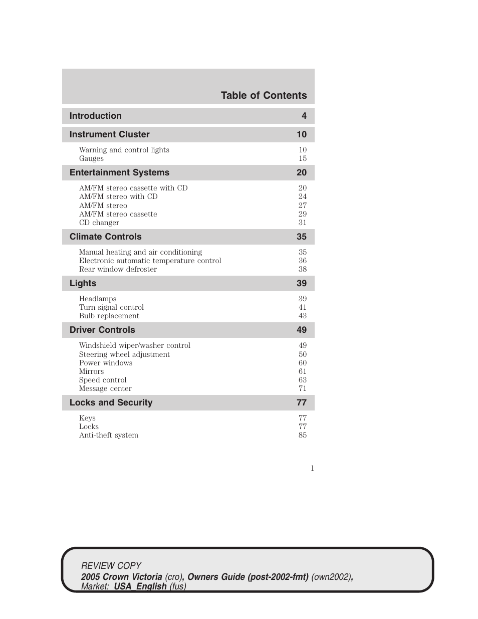 FORD 2005 Crown Victoria v.1 User Manual | 256 pages