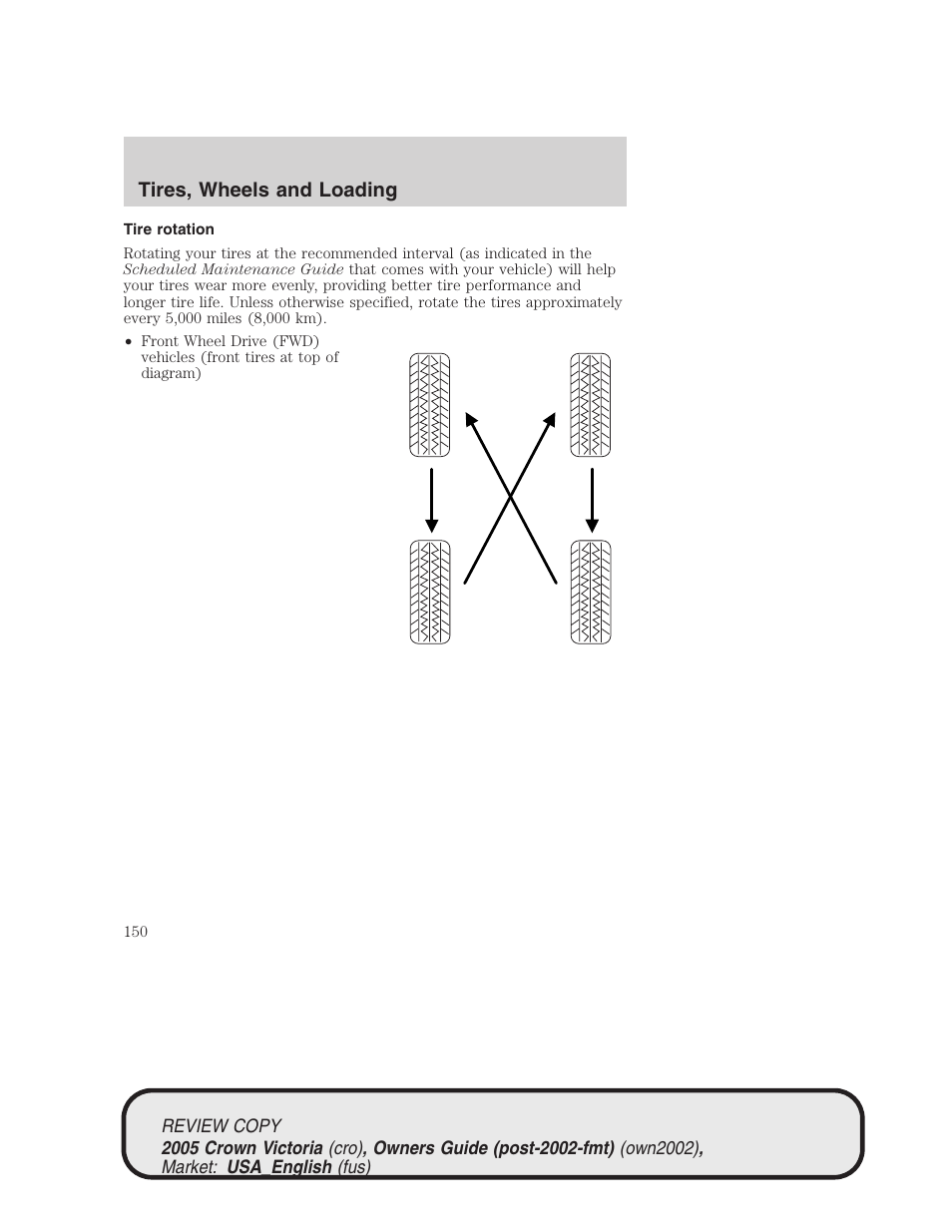 Tires, wheels and loading | FORD 2005 Crown Victoria v.1 User Manual | Page 150 / 256