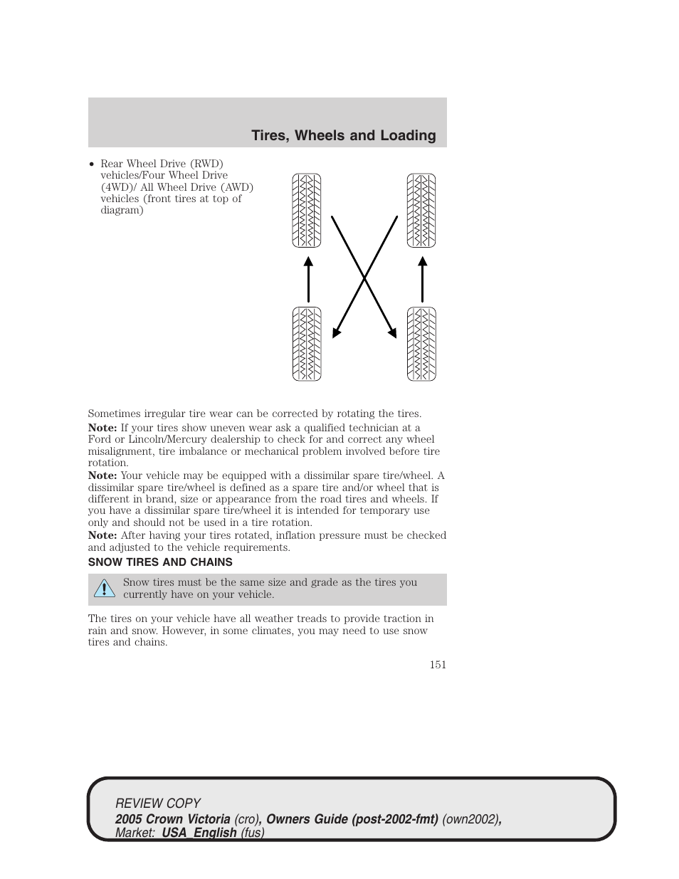 Tires, wheels and loading | FORD 2005 Crown Victoria v.1 User Manual | Page 151 / 256