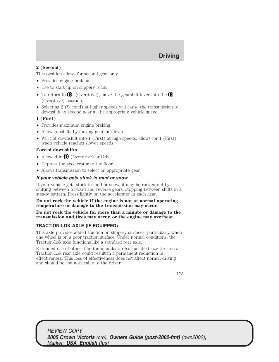 Driving | FORD 2005 Crown Victoria v.1 User Manual | Page 175 / 256