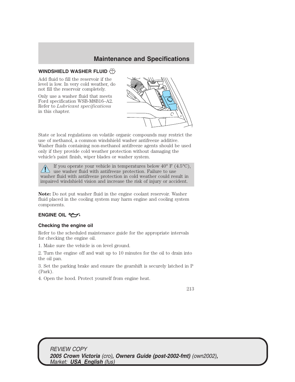 Maintenance and specifications | FORD 2005 Crown Victoria v.1 User Manual | Page 213 / 256