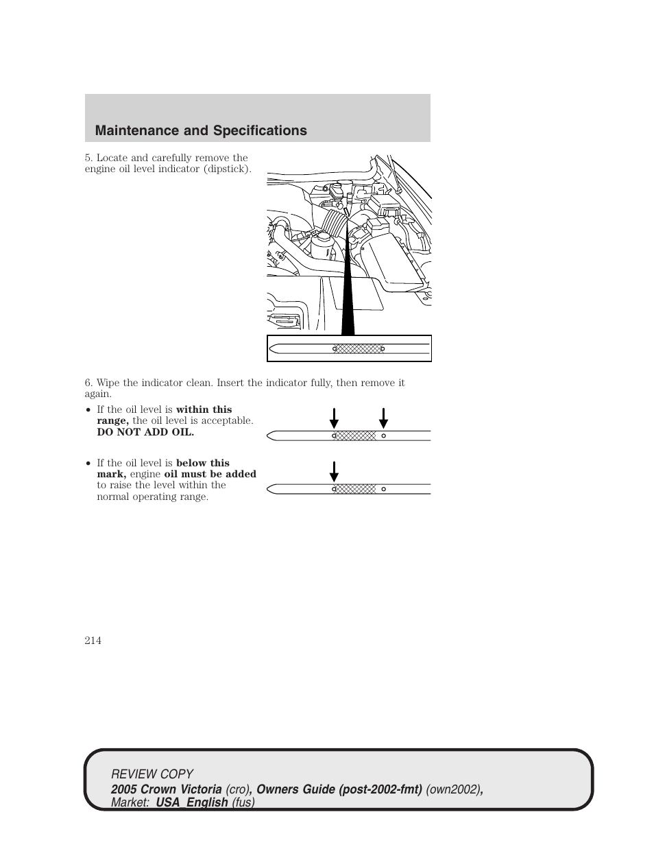 Maintenance and specifications | FORD 2005 Crown Victoria v.1 User Manual | Page 214 / 256