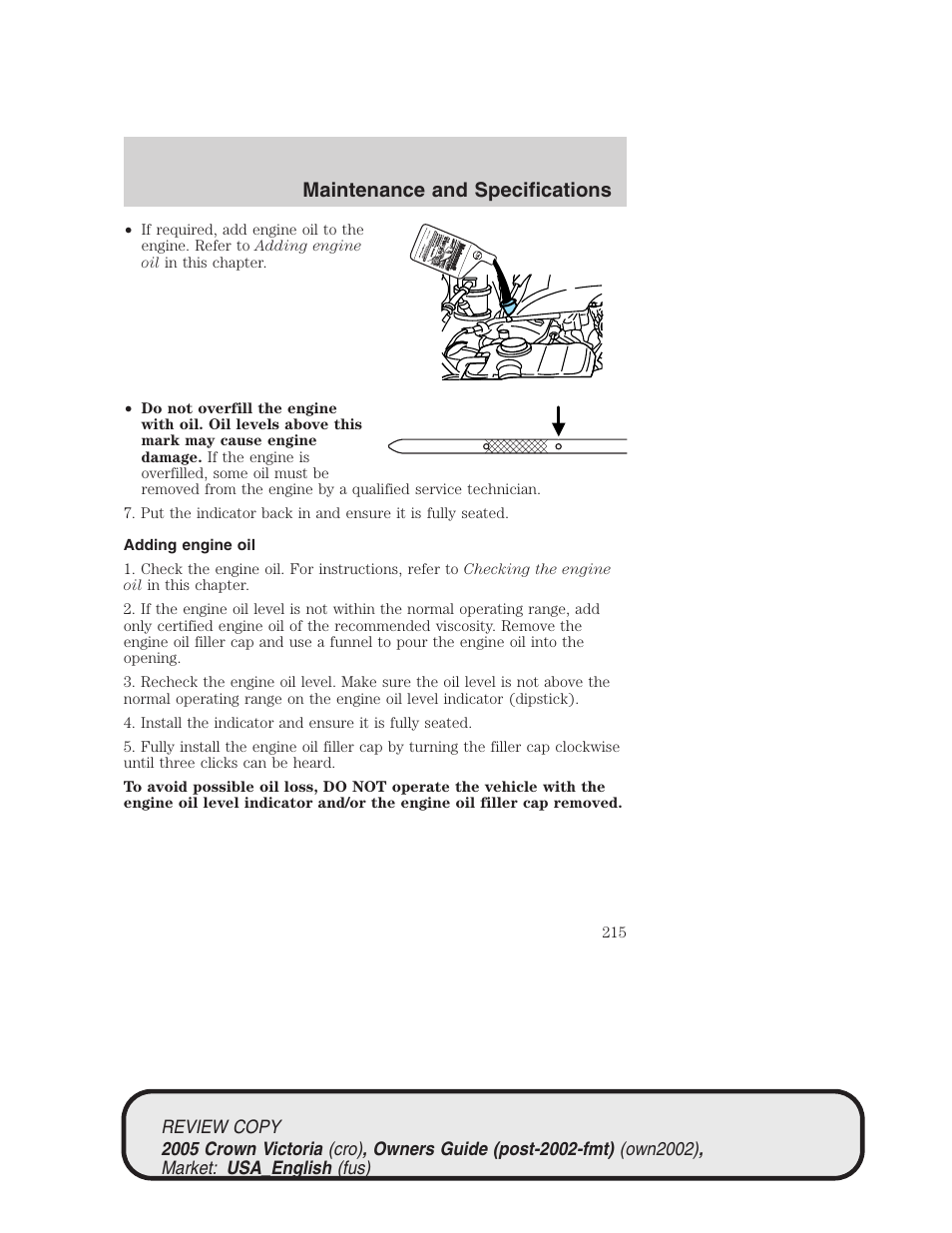 Maintenance and specifications | FORD 2005 Crown Victoria v.1 User Manual | Page 215 / 256