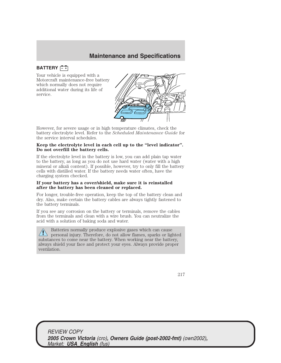 Maintenance and specifications | FORD 2005 Crown Victoria v.1 User Manual | Page 217 / 256