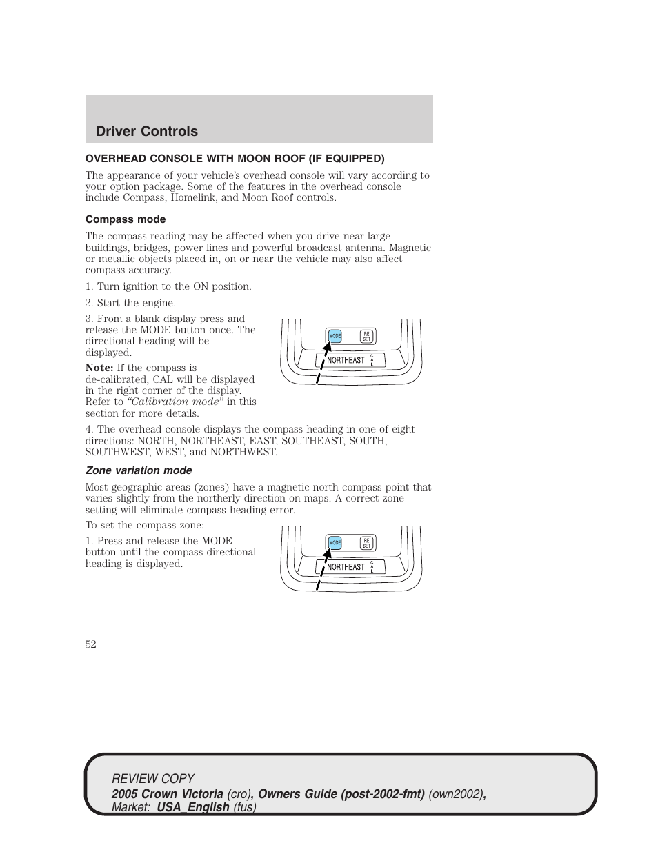 Driver controls | FORD 2005 Crown Victoria v.1 User Manual | Page 52 / 256