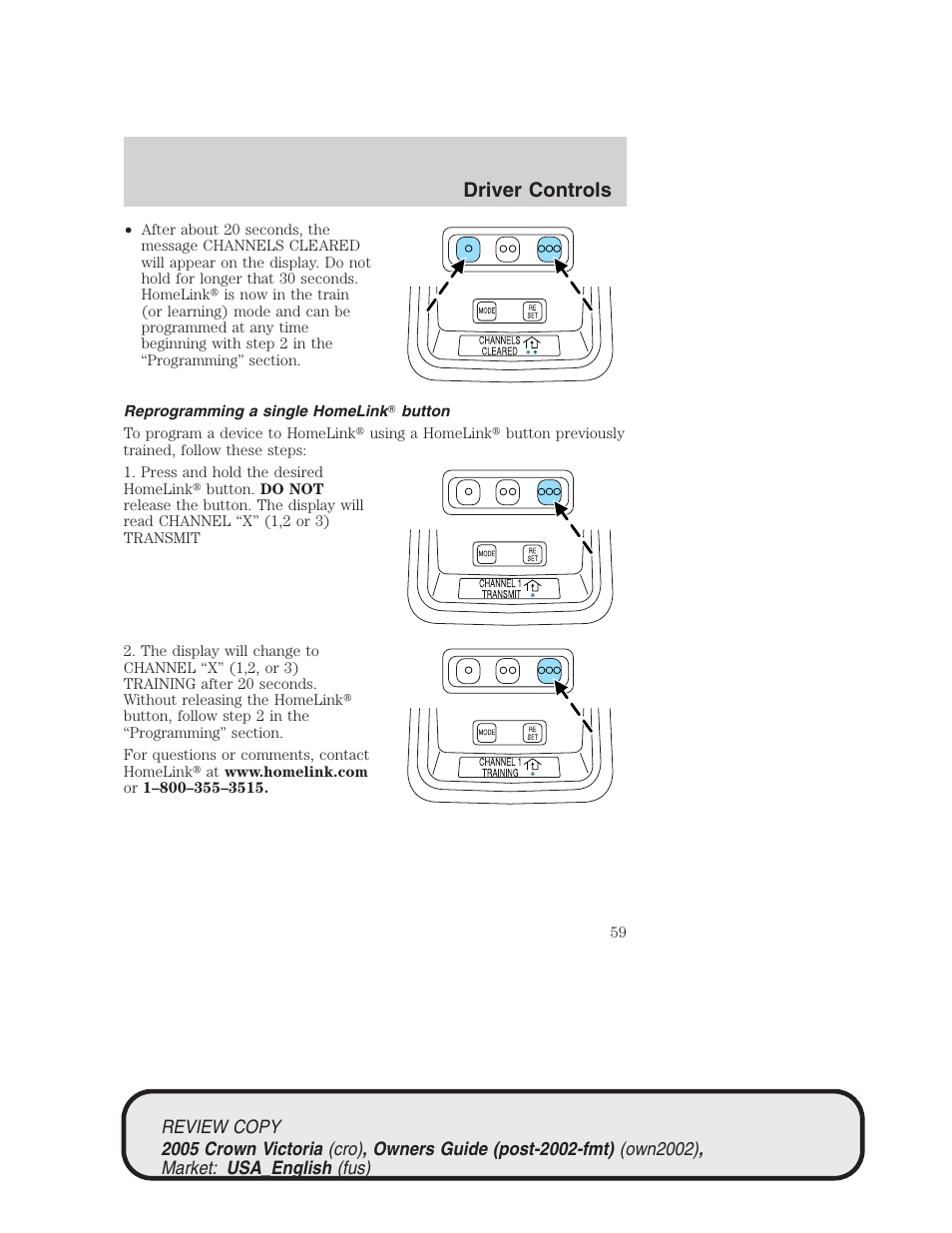 Driver controls | FORD 2005 Crown Victoria v.1 User Manual | Page 59 / 256