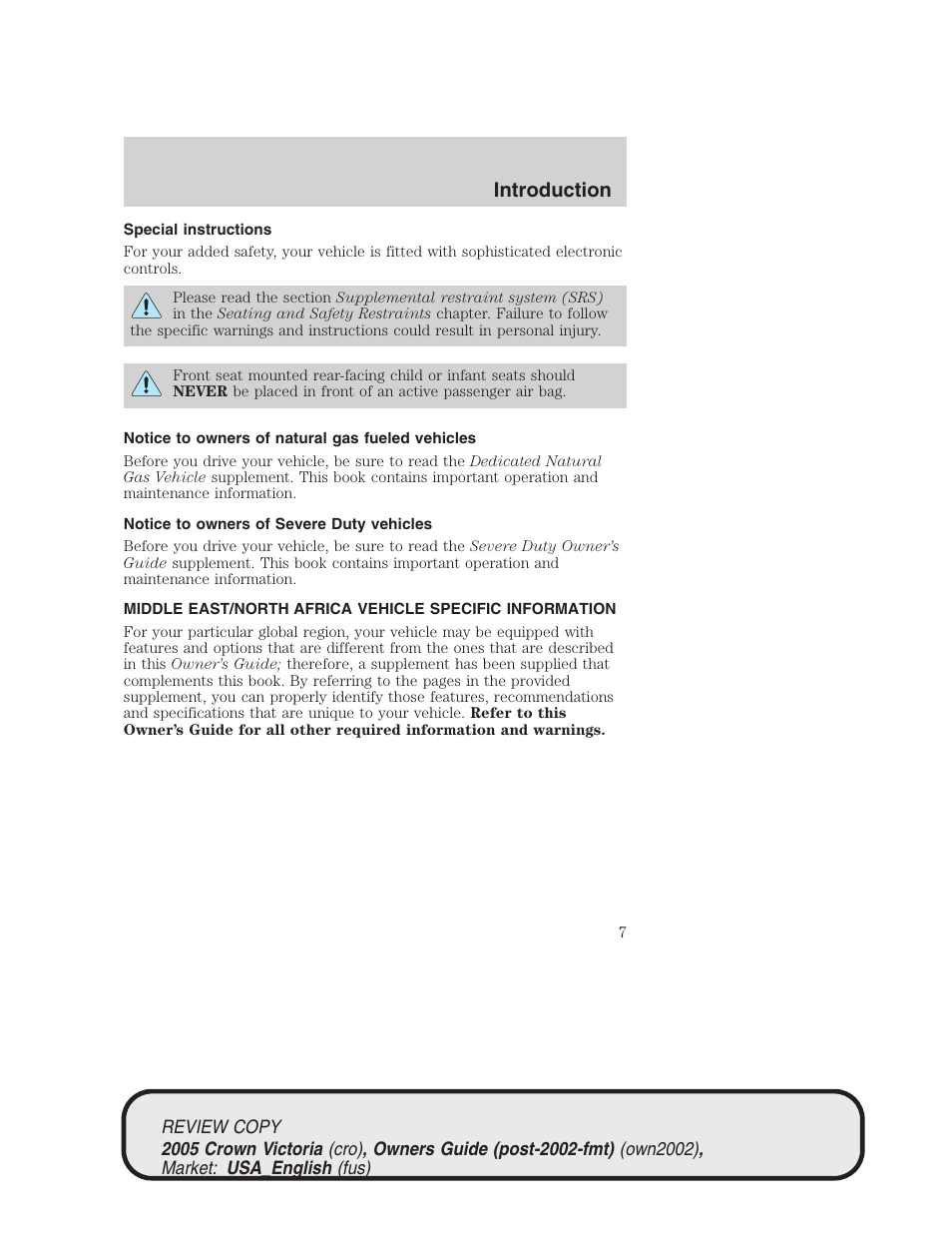 Introduction | FORD 2005 Crown Victoria v.1 User Manual | Page 7 / 256