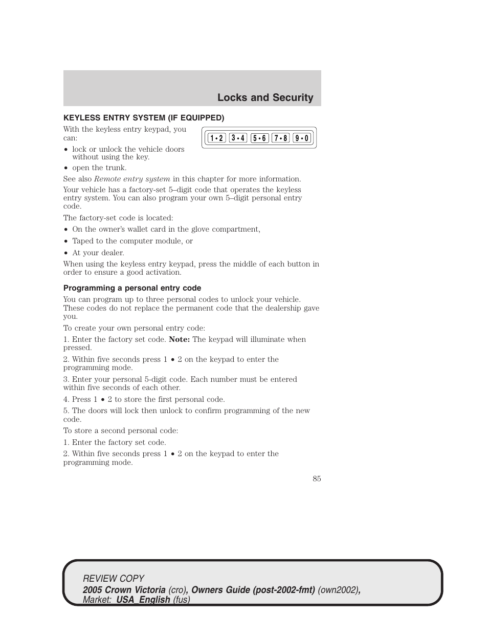 Locks and security | FORD 2005 Crown Victoria v.1 User Manual | Page 85 / 256