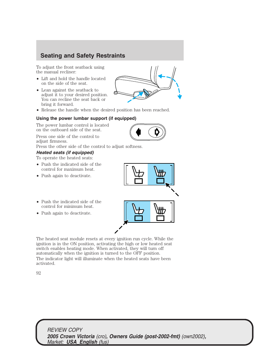 Seating and safety restraints | FORD 2005 Crown Victoria v.1 User Manual | Page 92 / 256