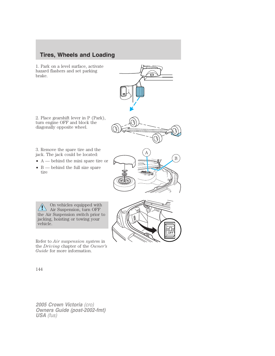 Tires, wheels and loading | FORD 2005 Crown Victoria v.3 User Manual | Page 144 / 264