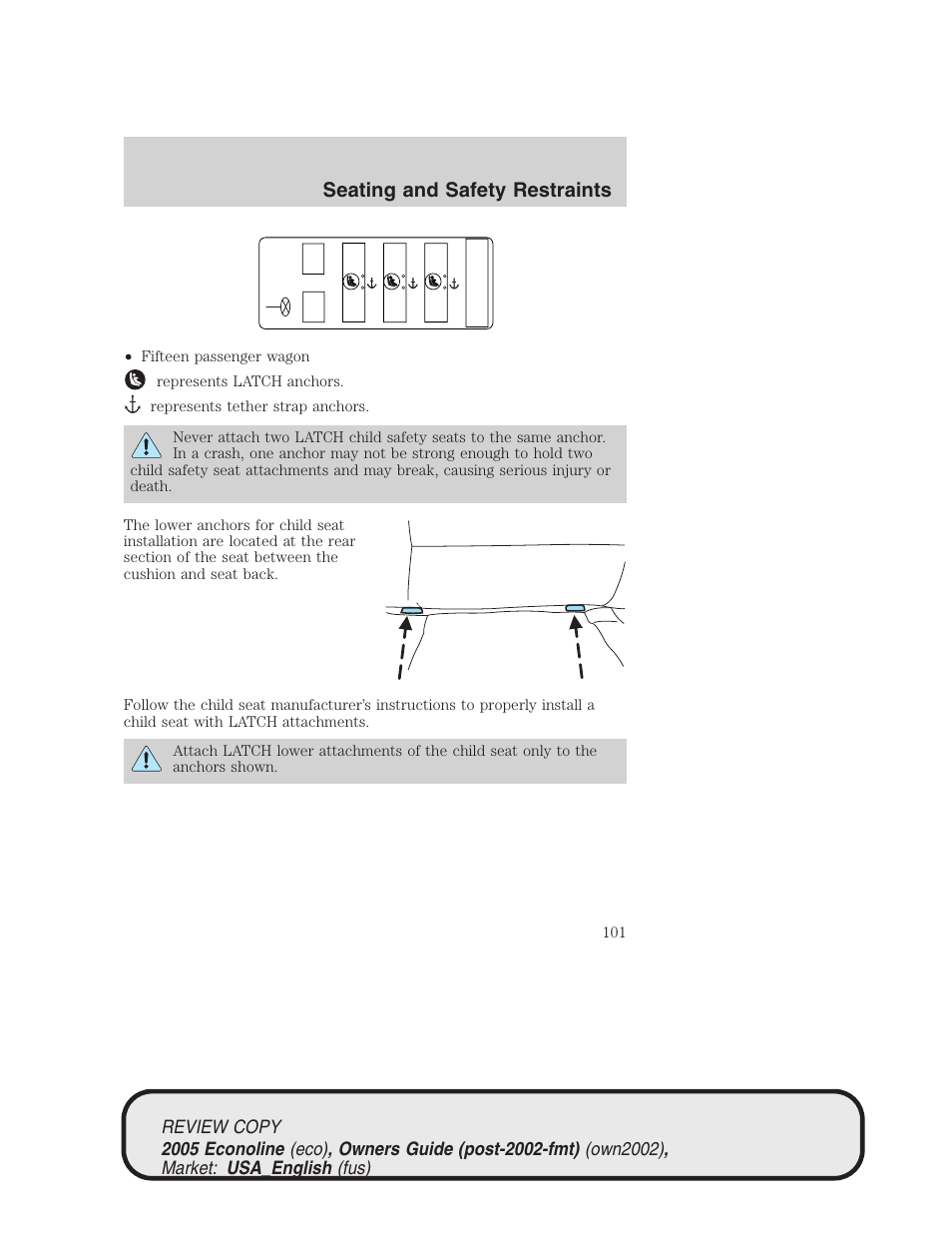 Seating and safety restraints | FORD 2005 E-450 v.1 User Manual | Page 101 / 248