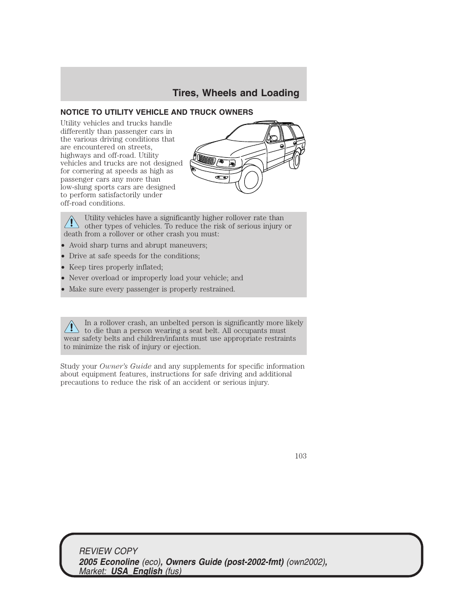 Tires, wheels and loading | FORD 2005 E-450 v.1 User Manual | Page 103 / 248