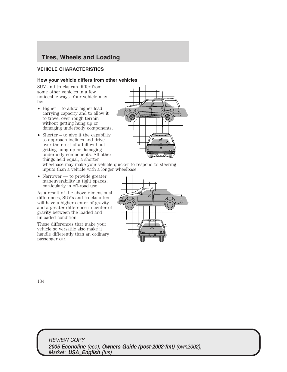 Tires, wheels and loading | FORD 2005 E-450 v.1 User Manual | Page 104 / 248
