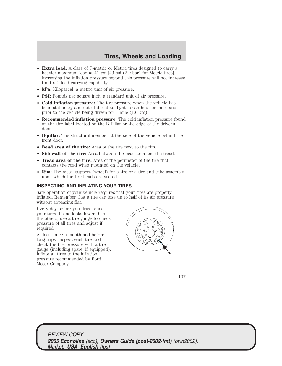 Tires, wheels and loading | FORD 2005 E-450 v.1 User Manual | Page 107 / 248