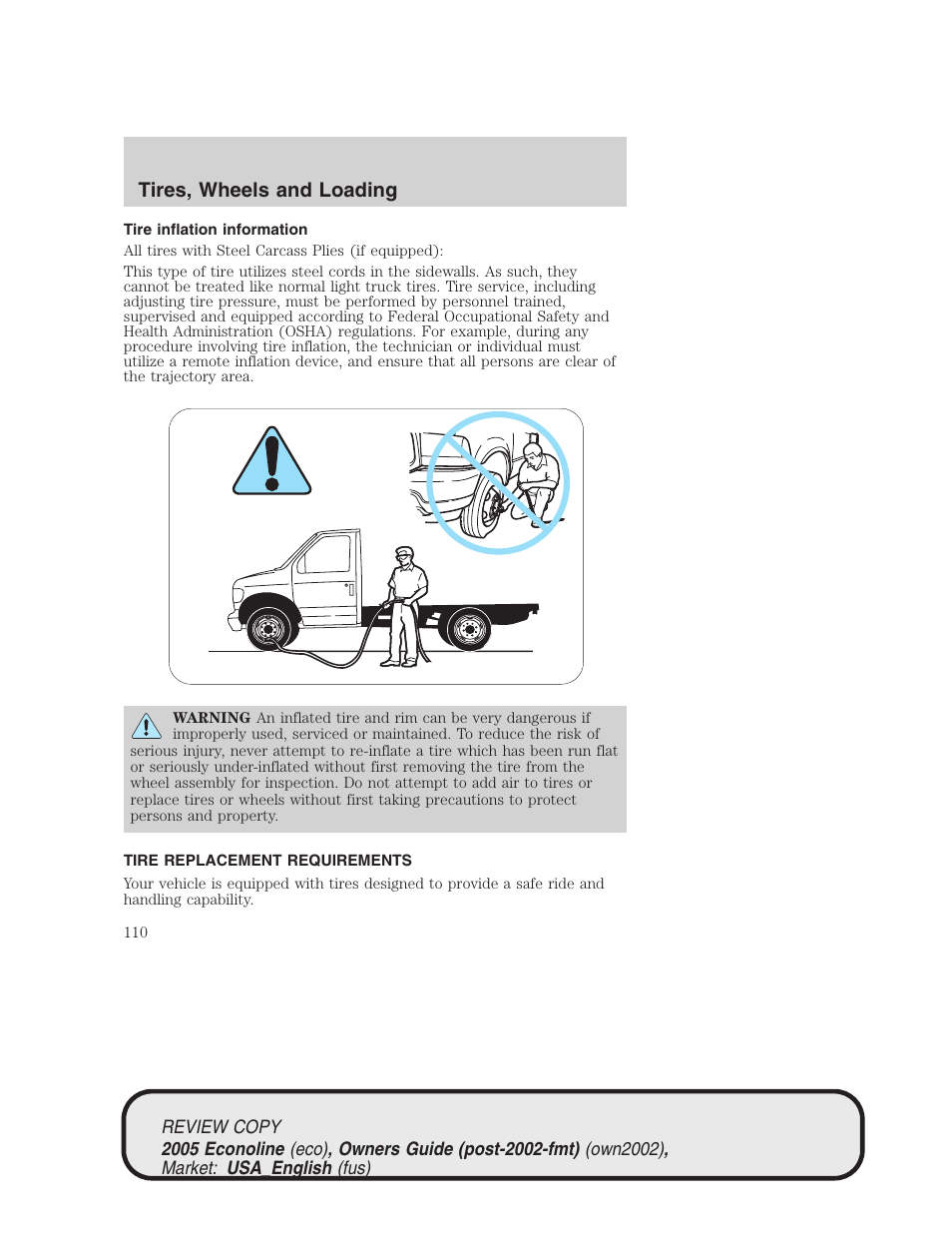 Tires, wheels and loading | FORD 2005 E-450 v.1 User Manual | Page 110 / 248