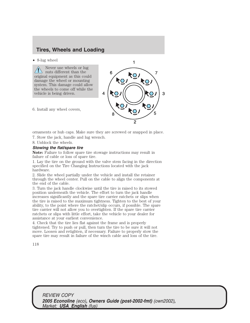 Tires, wheels and loading | FORD 2005 E-450 v.1 User Manual | Page 118 / 248