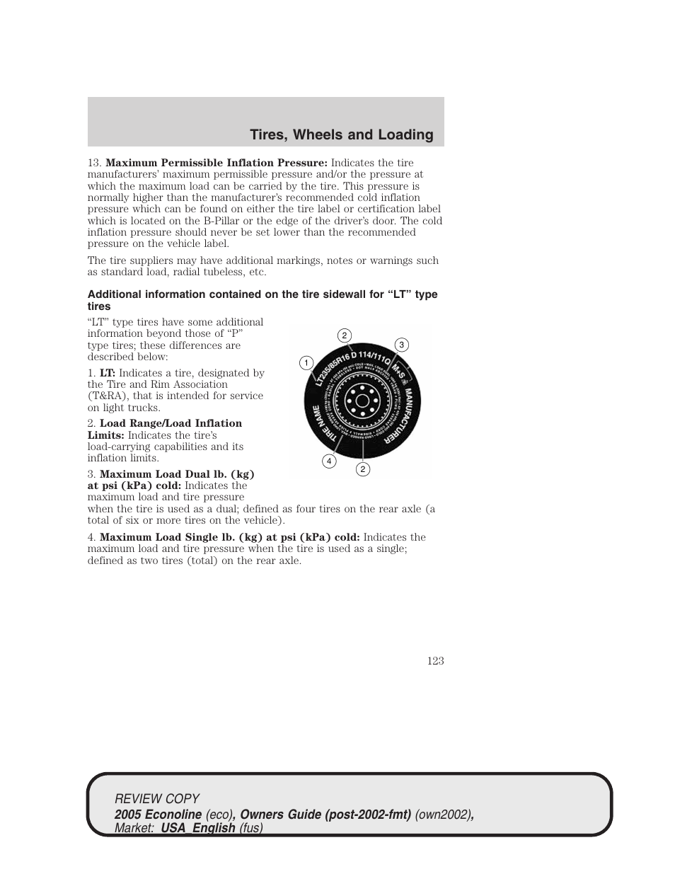 Tires, wheels and loading | FORD 2005 E-450 v.1 User Manual | Page 123 / 248
