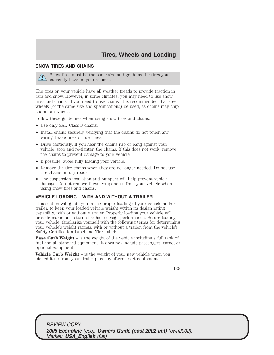 Tires, wheels and loading | FORD 2005 E-450 v.1 User Manual | Page 129 / 248
