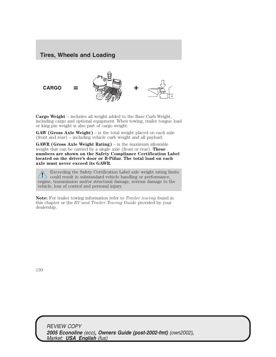Tires, wheels and loading | FORD 2005 E-450 v.1 User Manual | Page 130 / 248