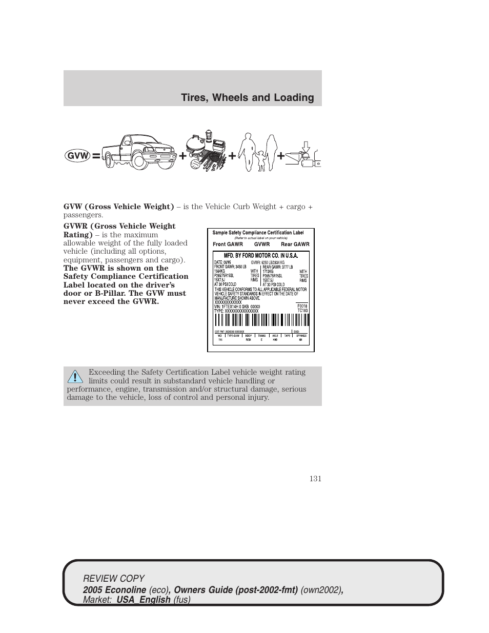 Tires, wheels and loading | FORD 2005 E-450 v.1 User Manual | Page 131 / 248